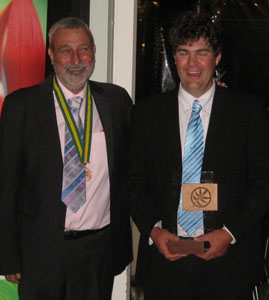 Gardening celebrity Mr Don Bourke presents CSU'sTimothy Whitehead with his Horticulture Student of the Year award.