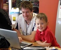 CSU student Mr Jarrod Lindner (left) in CSU library with Mr Noah Taylor from Springdale Heights Public School.