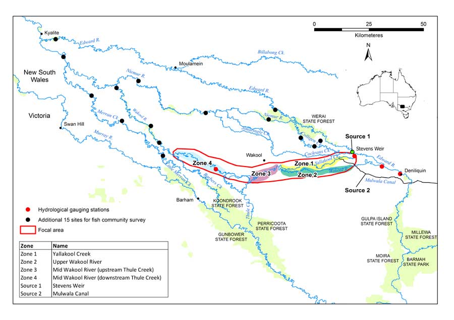 Map of the project area along the Yallakool Creek and Wakool River 
