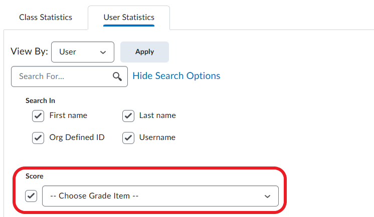 Options to filter scores