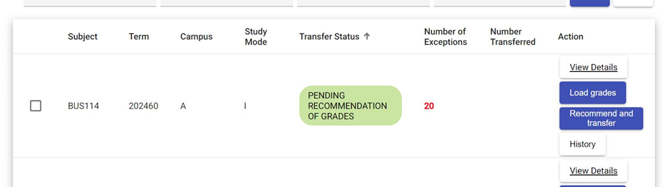 Pending recommendation of grades message