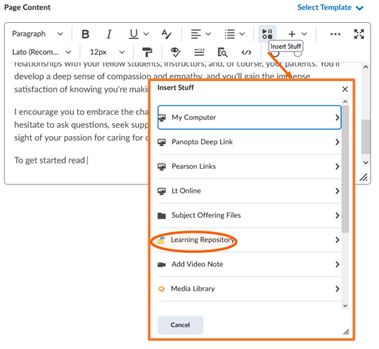 Select insert stuff and the learning repository