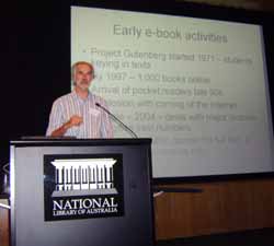 Dr Bob Pymm of CSU&rsquo;s School of Information Studies presenting at the National Library of Australia in Canberra.