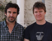 CSU graduates Mr Trent O'Donnell and Mr Phil Lloyd who won a 2009 Australian Writers' Guild award for their TV show 'Review with Myles Barlow'