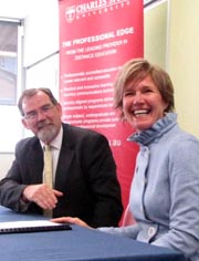CSU's Professor Ross Chambers and NCTAFE's Ms Elizabeth McGregor