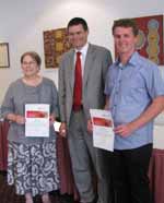 CSU Vice-Chancellor Professor Andrew Vann with CSU students Ms Di Wintle and Mr Thomas Belling in Wagga Wagga. 