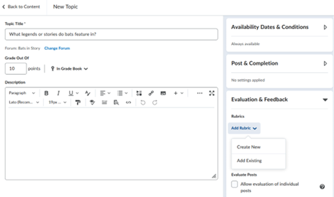 Adding a rubric to a graded discussion