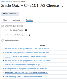 Mark individual responses in the Questions tab