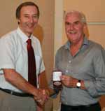 Dean of the Faculty of Commerce Professor John Hicks (left) farewells Dean of the Faculty of Education Professor Bob Meyenn