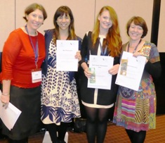 (From left) Conference chair Ms Diane Jacobs, Ms Jessica Andrianakis (Best Poster), Ms Sarah Verdon (Best Paper) and Professor Sharynne McLeod.