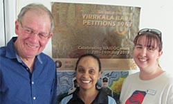 From left: CSU's Professor Bob Perry with Ms Karen George (Lawson Street Youth Centre) and Ms Jess Townsend (The Smith Family, Pilbara) in Port Hedland.