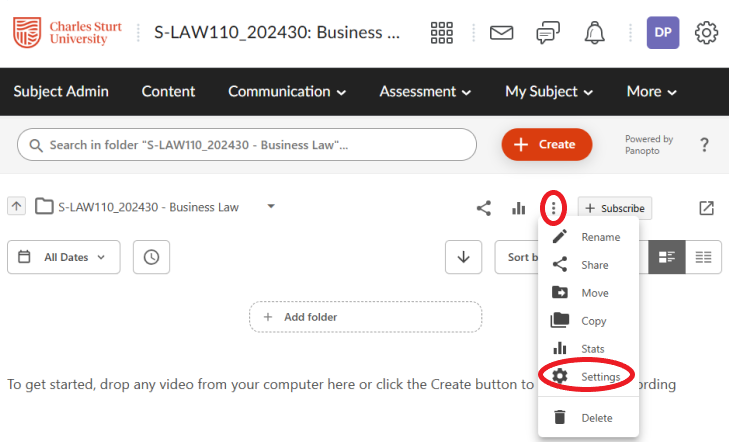 Panopto settings cog
