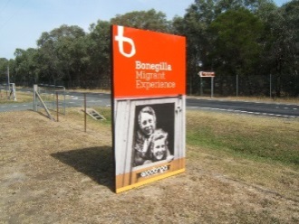 Modern memorial signage at Bonegilla