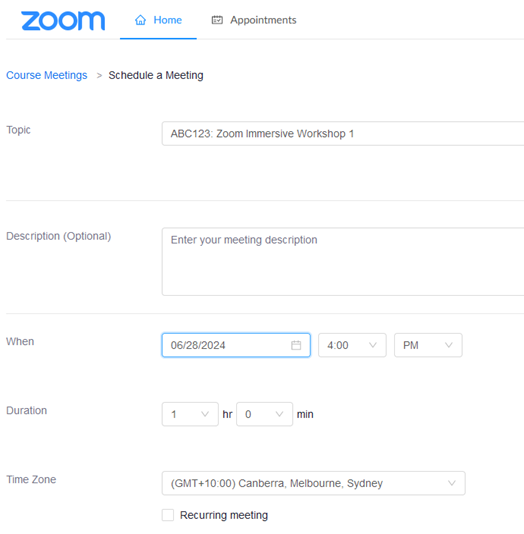 Setting up a Zoom meeting