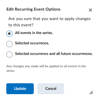 Confirmation and option box for recurring events